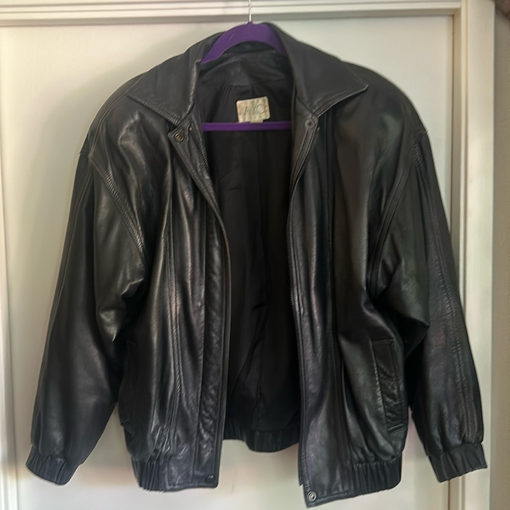 Vakko vintage black leather bomber jacket